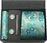 Conjunto Gravata de Seda Paisley Verde Menta